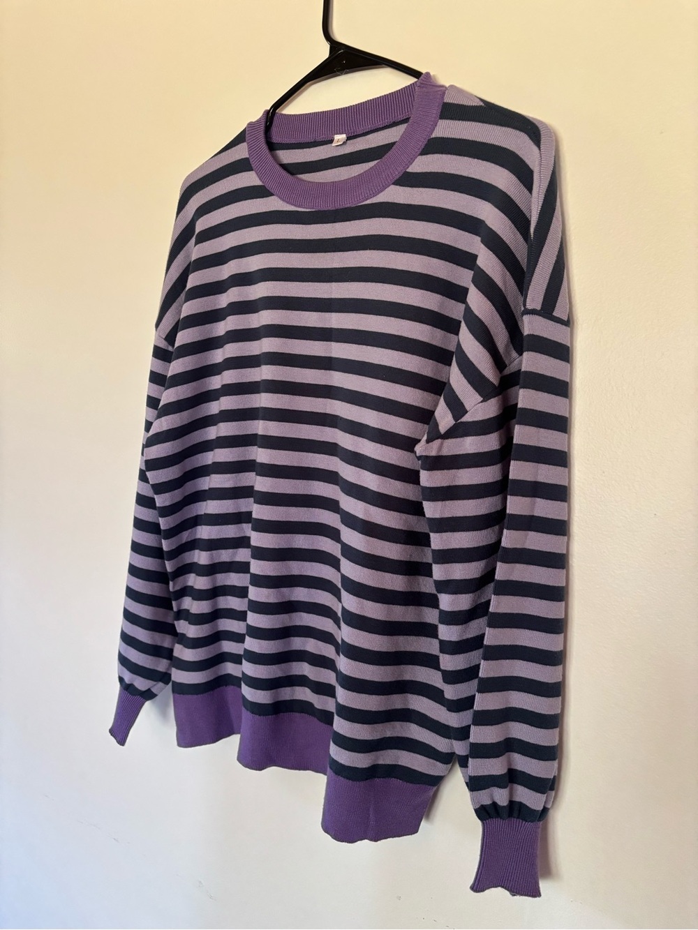 Men's Purple & Black Striped Crewneck Sweater